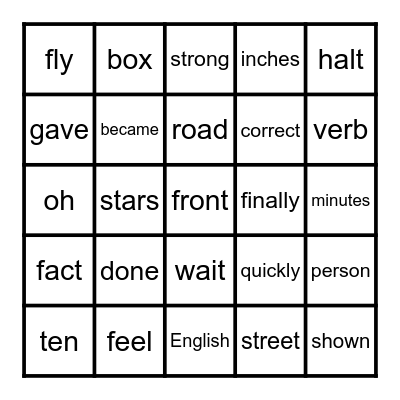 401-500 Fry Words Bingo Card