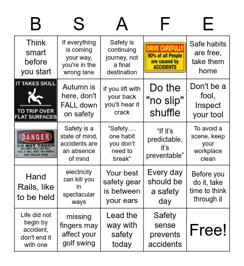 Safety Bingo Card