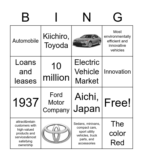 Toyota Bingo Card