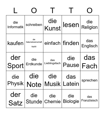 Schule Bingo Card