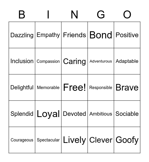 Best Buddies Bingo Card