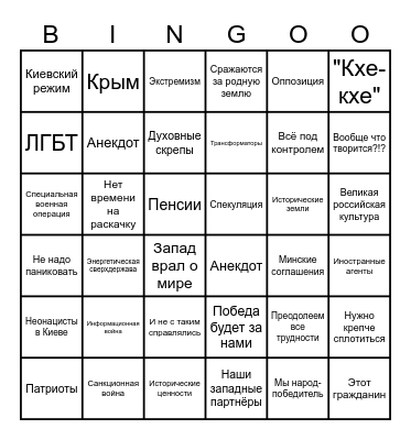 Путин-бинго 2023 Bingo Card