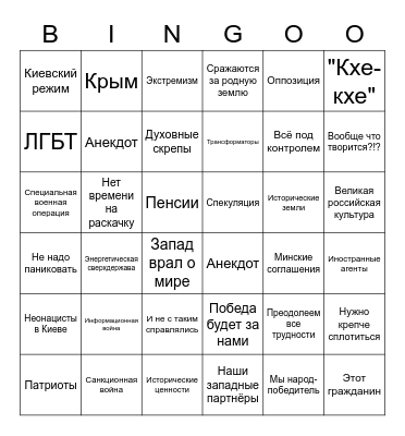 Путин-бинго 2023 Bingo Card