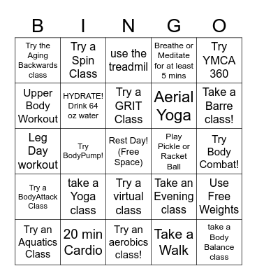 YMCA Fitness Bingo Card