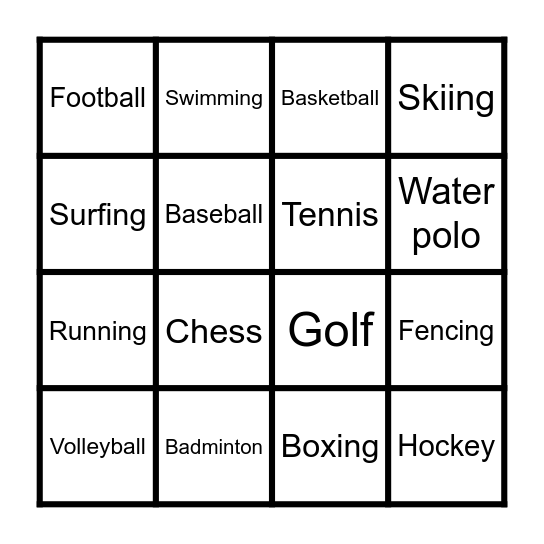 SPORTS Bingo Card