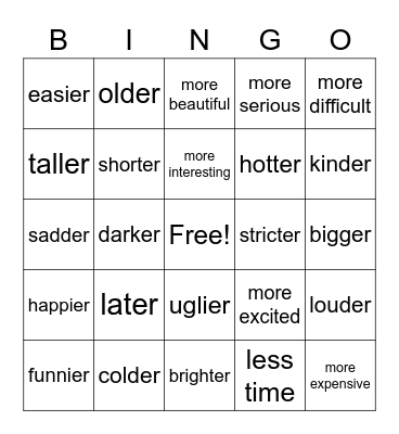 Comparative Bingo Card