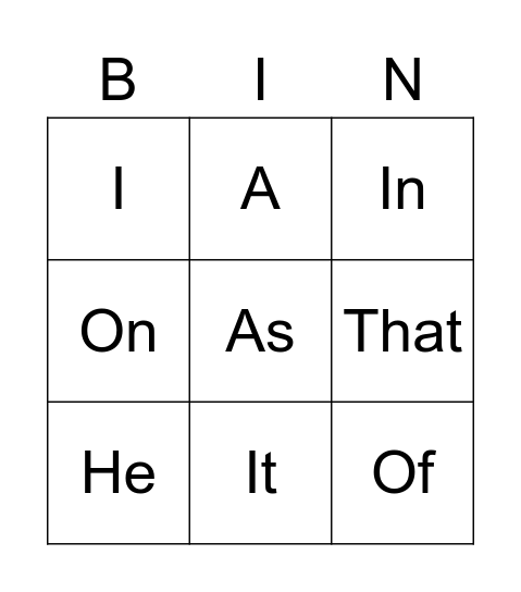 Word Wall Bingo Card