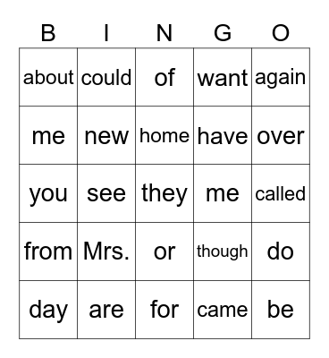 Red Words 34 Bingo Card