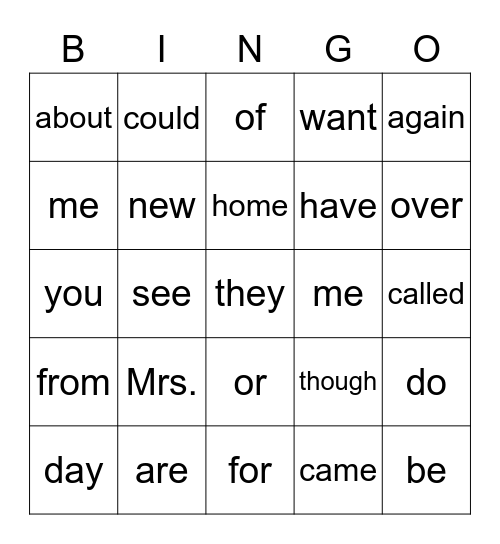 Red Words 34 Bingo Card