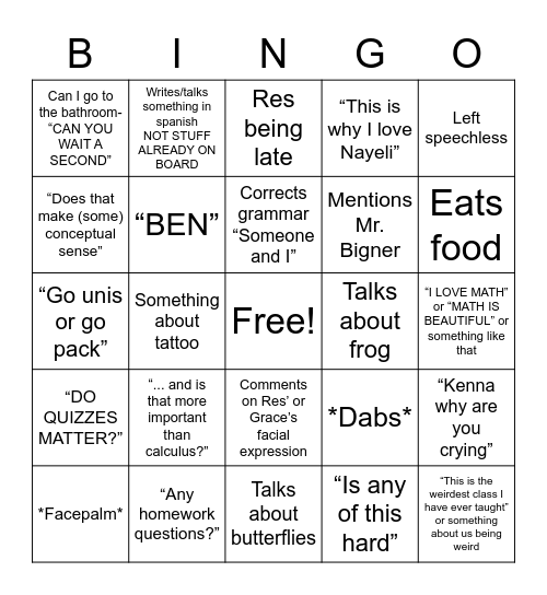 Mrs. Allen Bingo Card