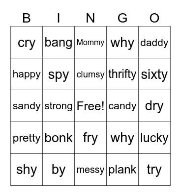y and nk Bingo Card