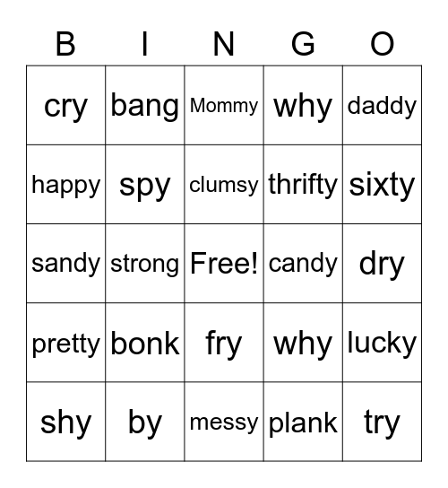 y and nk Bingo Card