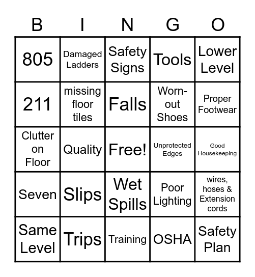 SAFETY Bingo Card