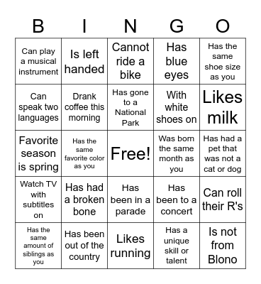 Find Someone Who... Bingo Card