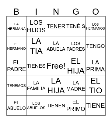 FAMILY MEMBERS Bingo Card
