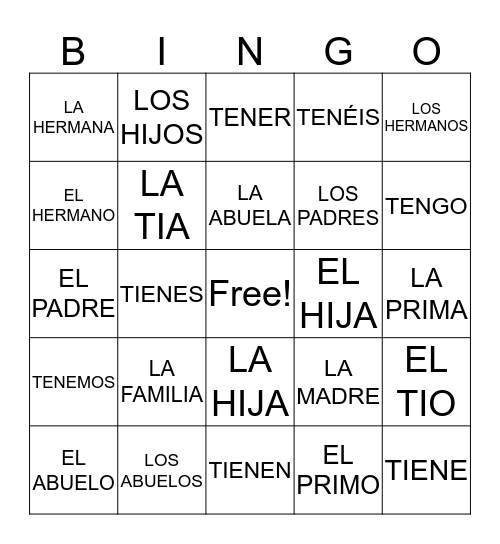 FAMILY MEMBERS Bingo Card