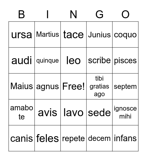 Song School Latin Book 2 - Chapters 9-15 Bingo Card