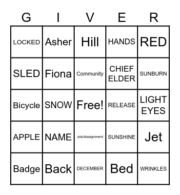 THE GIVER Bingo Card