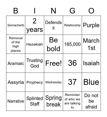 Isaiah 36-39 Bingo Card