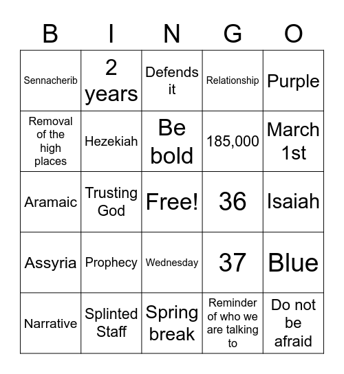 Isaiah 36-39 Bingo Card