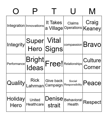 Optum Holiday Bingo Card