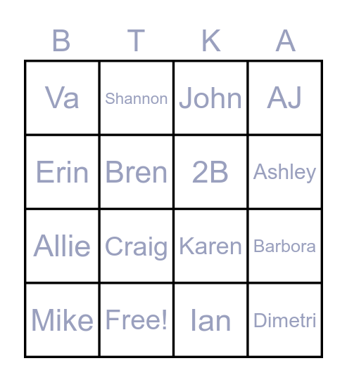 Kick Ace Bingo Card