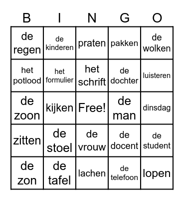 nederlandse les Bingo Card