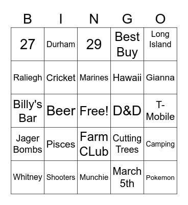 BROS BDAY BINGO Card