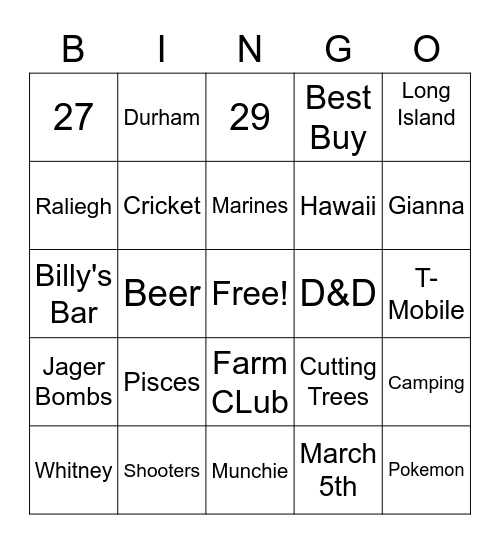 BROS BDAY BINGO Card