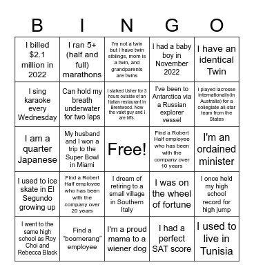 RH fun Facts Bingo Card