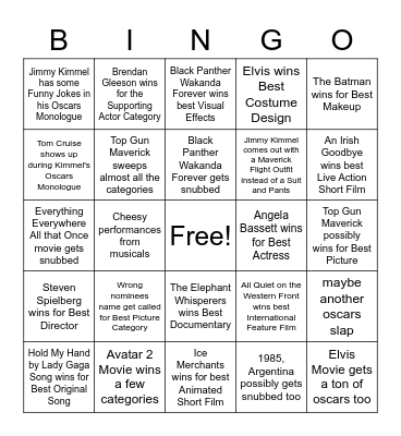 Oscars 2023 Bingo Card