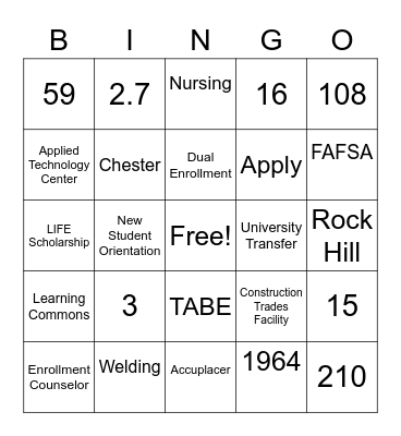 York Technical College Bingo Card