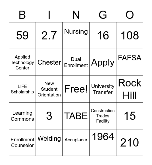 York Technical College Bingo Card