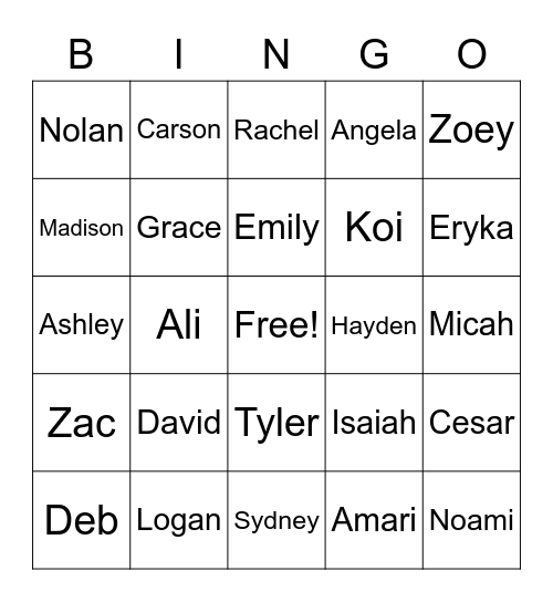 GTKY Bingo Card