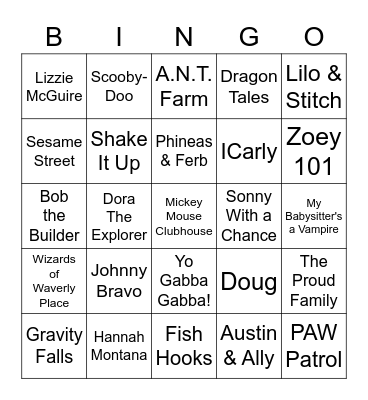 Kids Shows Theme Songs Bingo Card