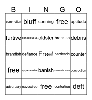 Vocabulary Words Bingo Card