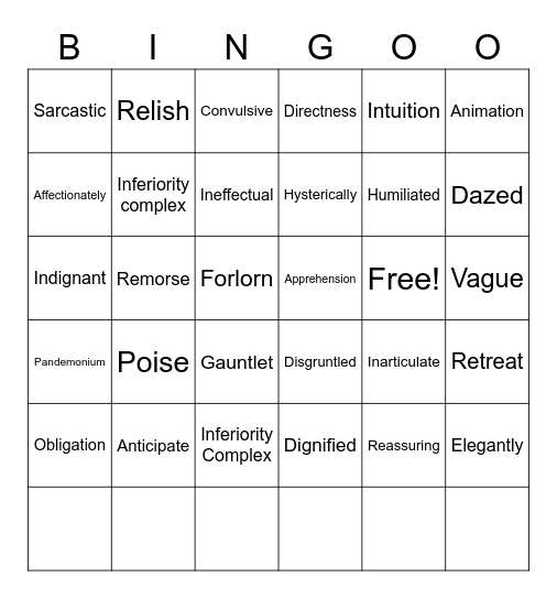 Anne Frank Vocabulary Bingo Card