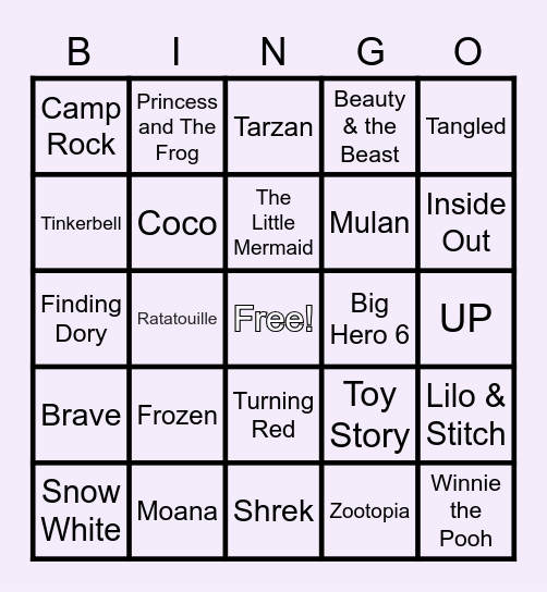 Disney Movies Bingo Card