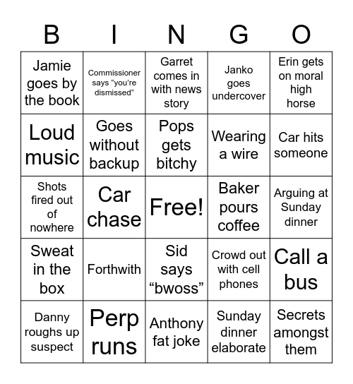 Blue Bloods Bingo Card