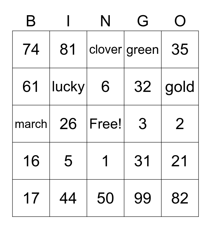 Otahki Lucky Bingo Card