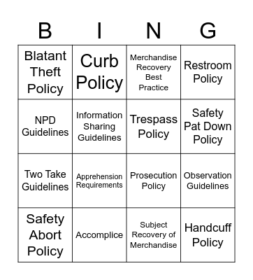 ASSET PROTECTION BINGO Card