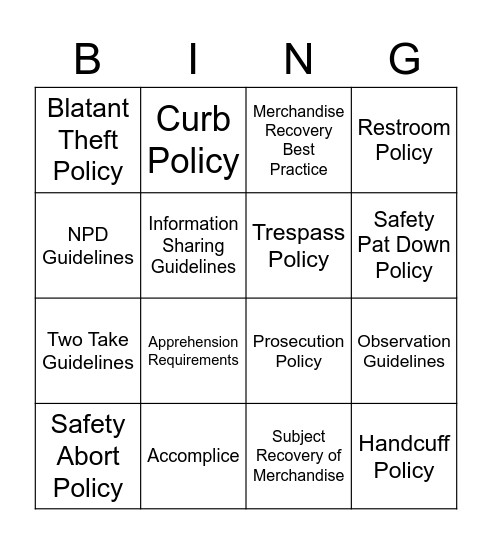 ASSET PROTECTION BINGO Card