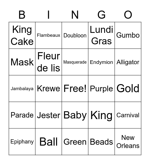 Mardi Gras Bingo Card