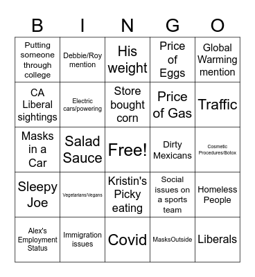 Trigger Bingo Card