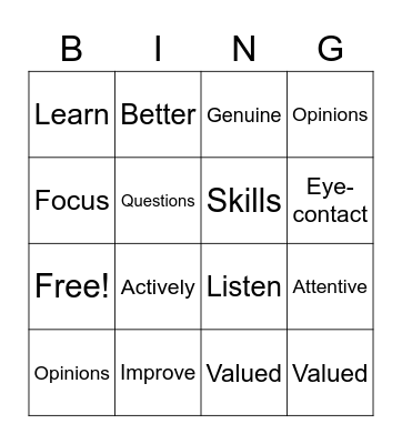 Listening Skills Bingo Card