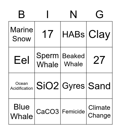 Ocean Bingo!! Bingo Card