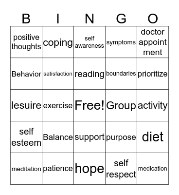 mental health Bingo Card