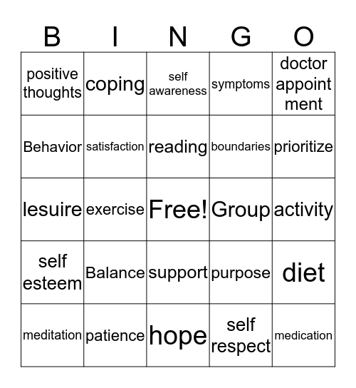 mental health Bingo Card