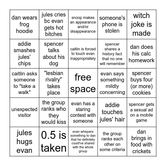 lunch bingo Card