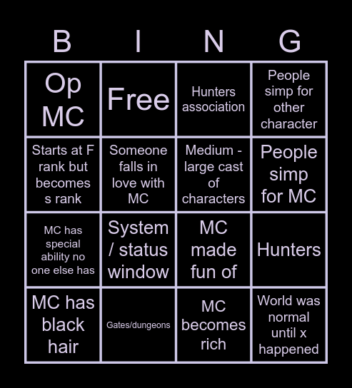 That one type of fantasy action manwha Bingo Card